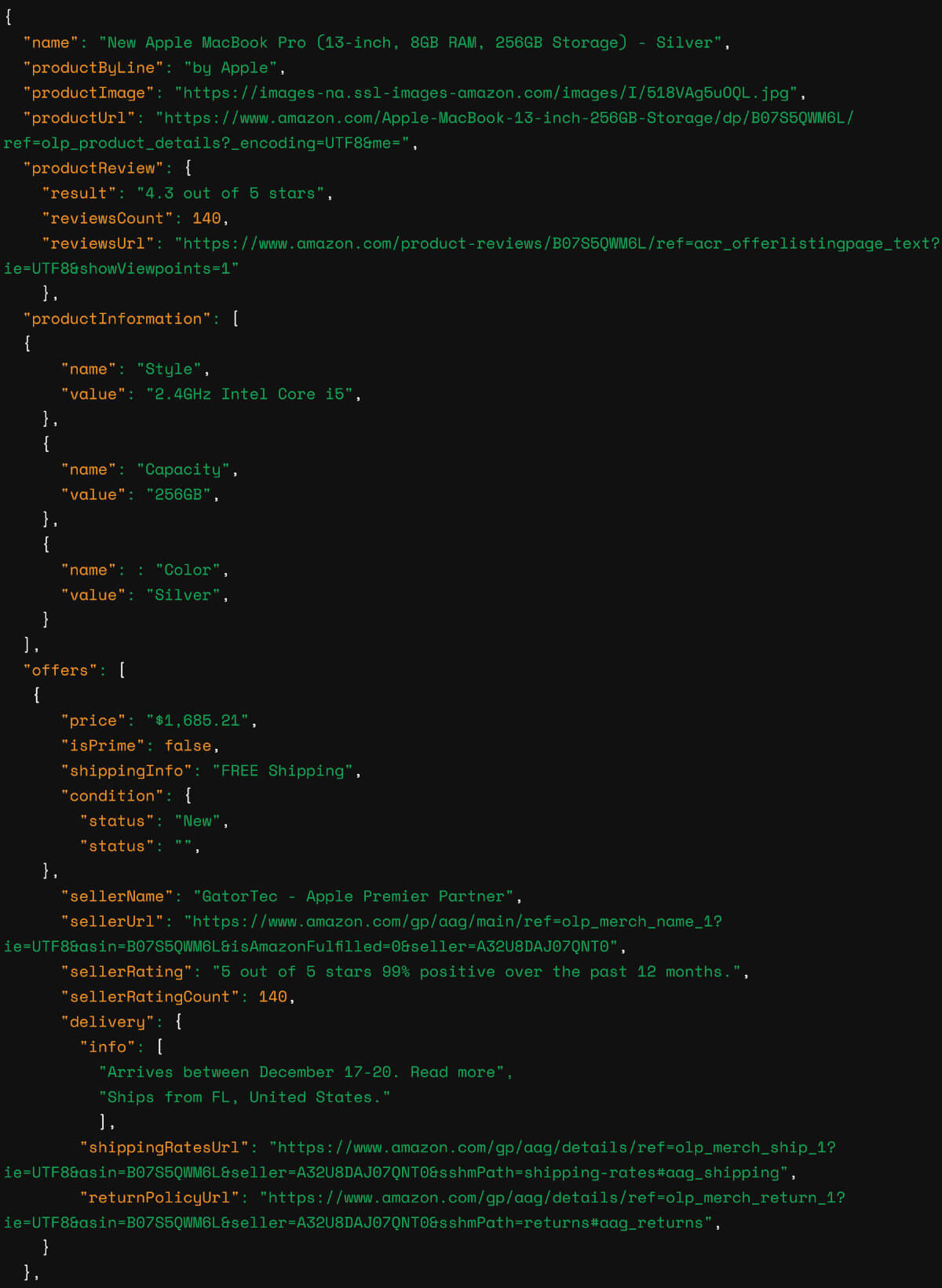 Scraper API demo json
